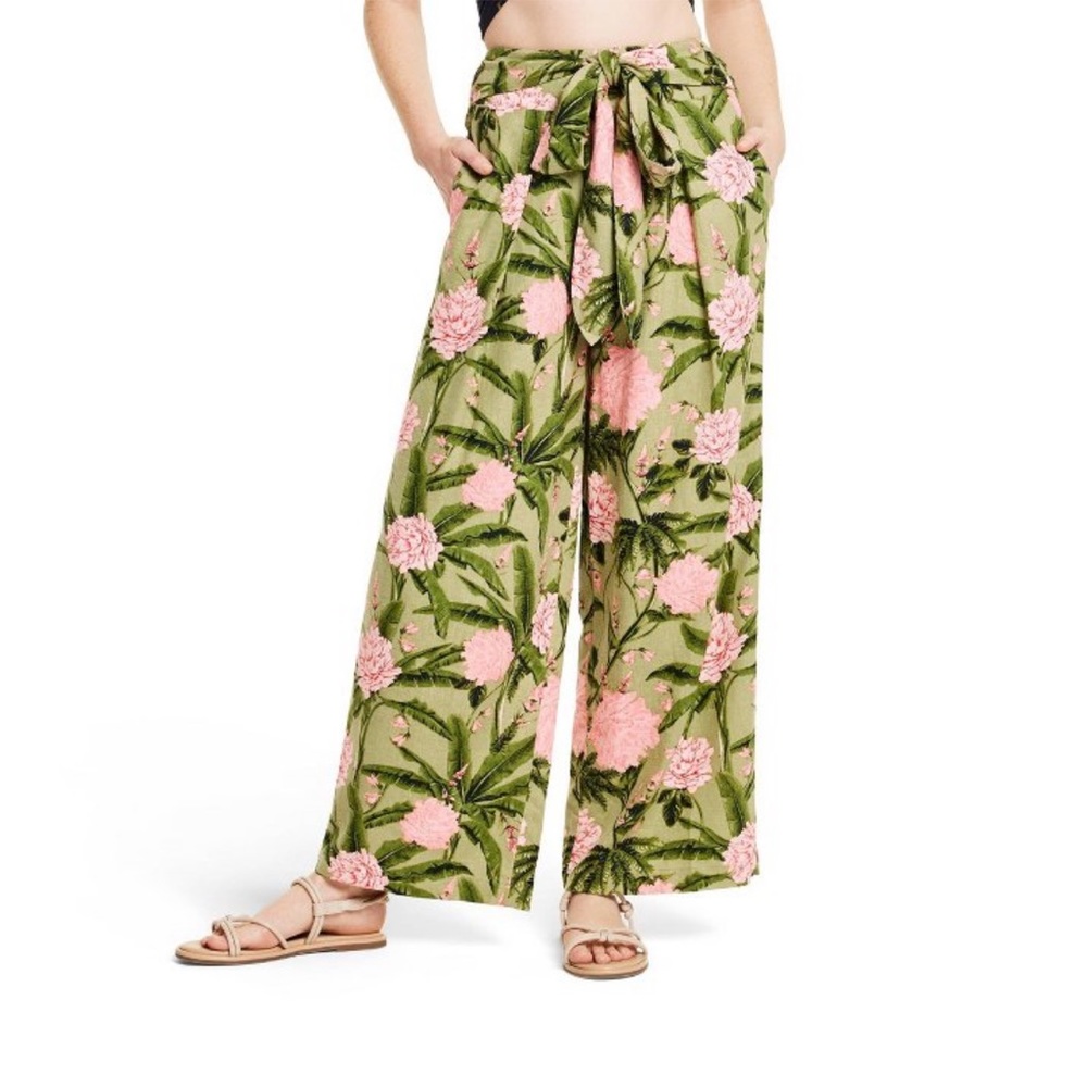 NWT Agua Bendita x Target large print peony linen blend wide leg pant